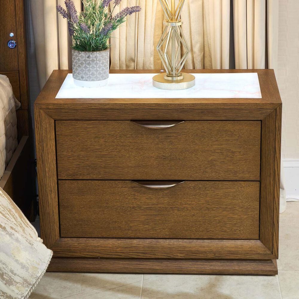 Vista Haus Portrait 2-Drawer Nightstand with LED Lights in Sienna Brown, Cream and Peach, , large