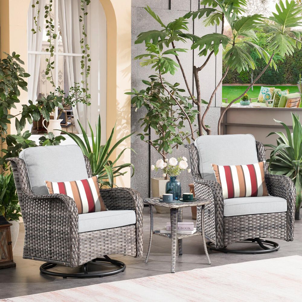 HOMLUX 3-Piece Patio Conversation Set with Swivel Chairs in Grey, , large