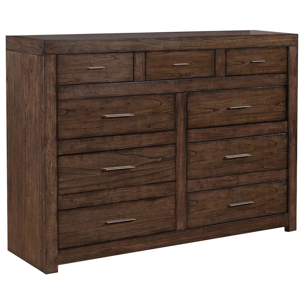 Riva Ridge Modern Loft 9 Drawer Chesser and Mirror in Brownstone, , large