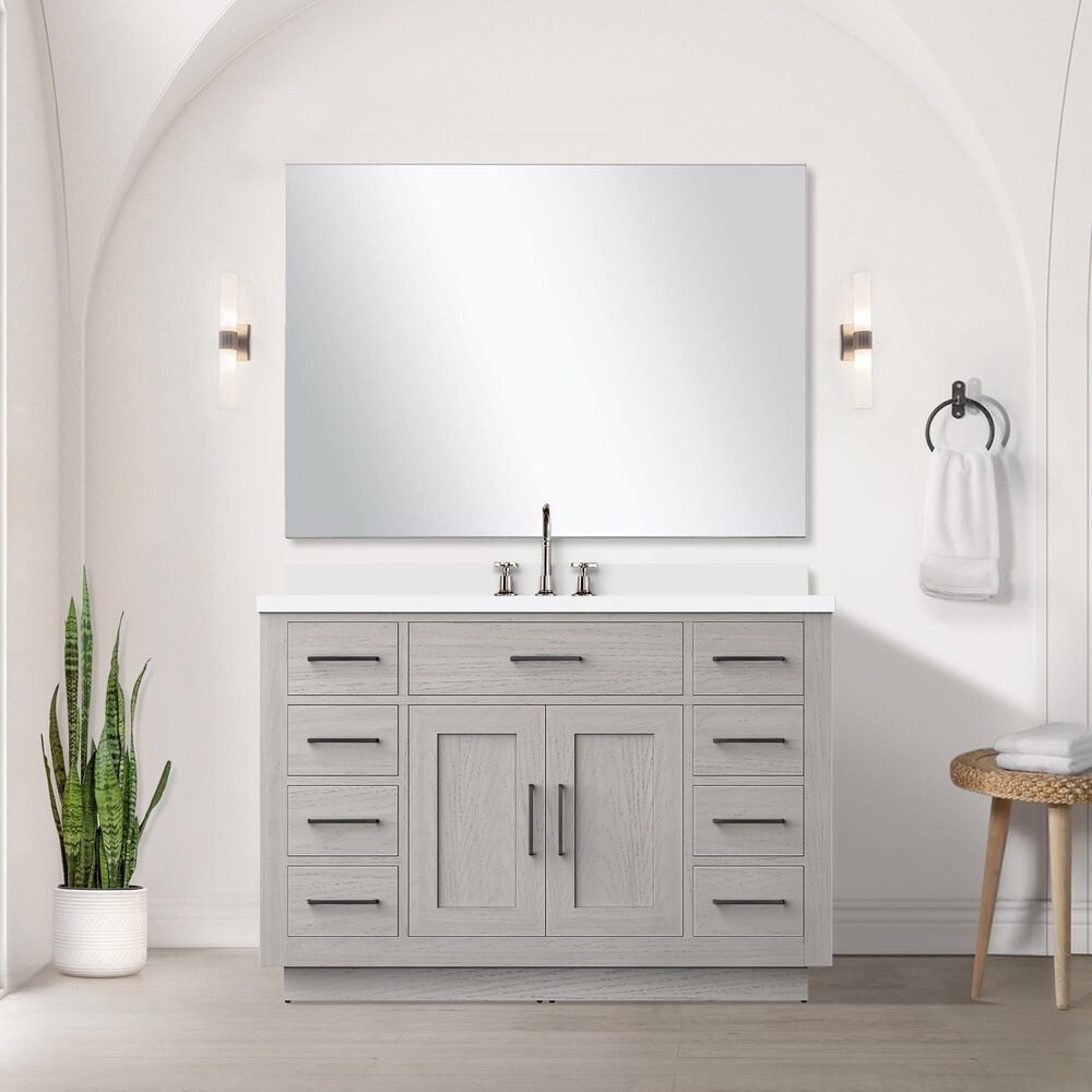 Lexora Home Abbey 48&quot; Single Bathroom Vanity in Black Oak with 2 cm White Quartz Top, Rectangular Sink and 46&quot; Mirror, , large