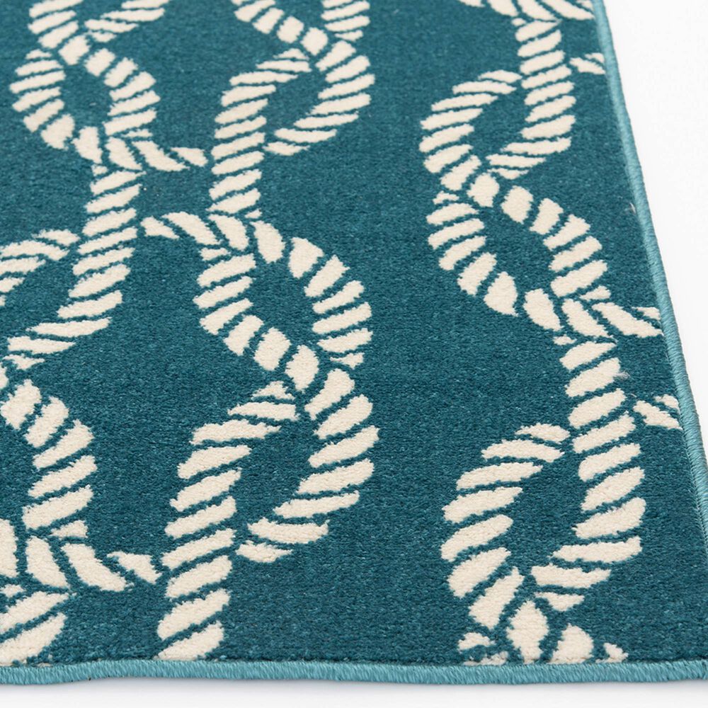 Central Oriental Terrace Tropic Sailors Knot 6&#39;7&quot; x 9&#39;6&quot; Turquoise and Snow Area Rug, , large