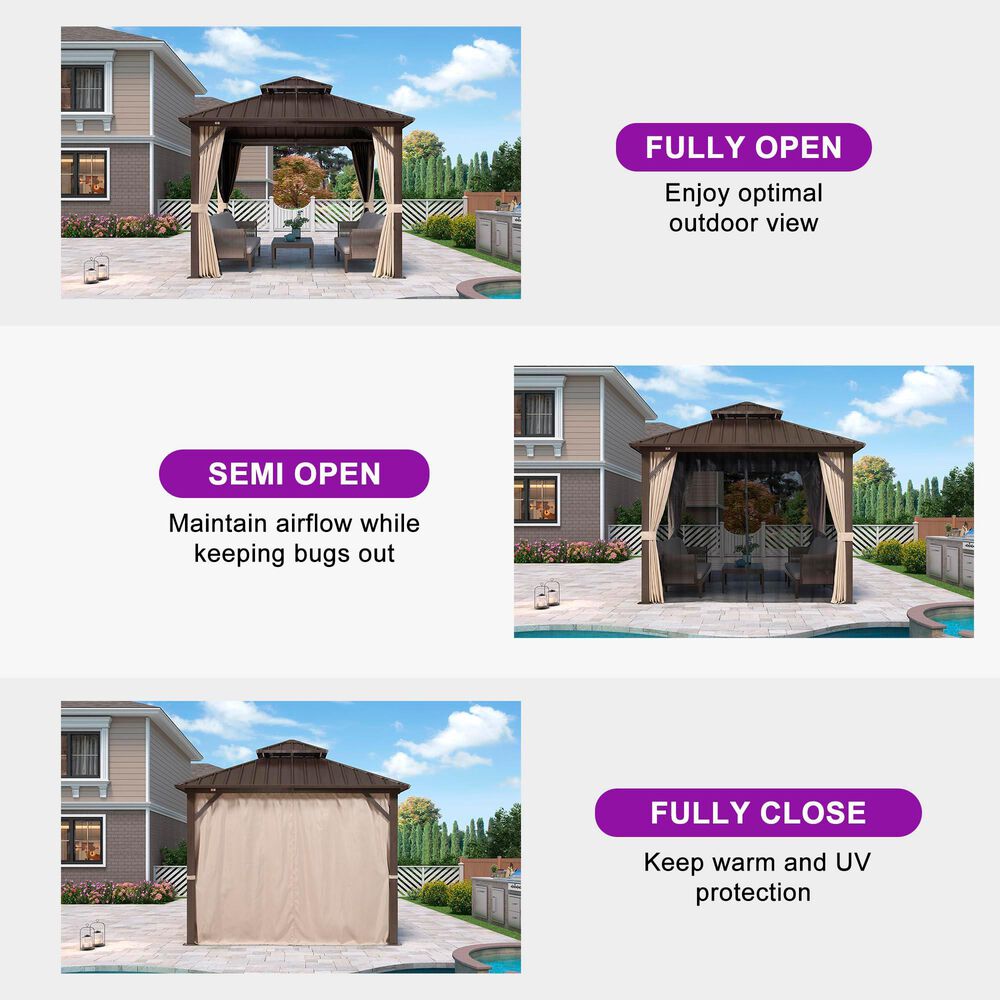 HOMLUX 10 x 10 Outdoor Hardtop Gazebo with Galvanized Steel Roof in Brown, , large