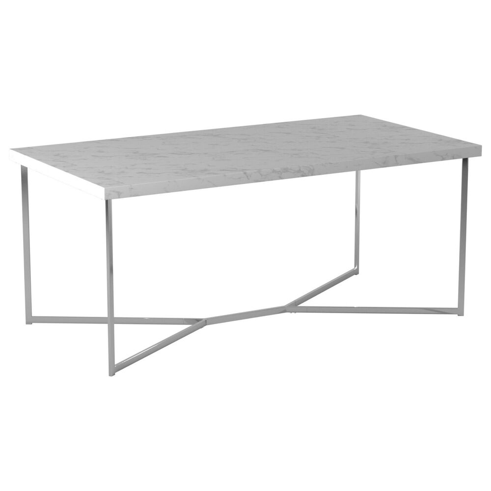 Walker Edison Luxe Coffee Table in White and Chrome, , large