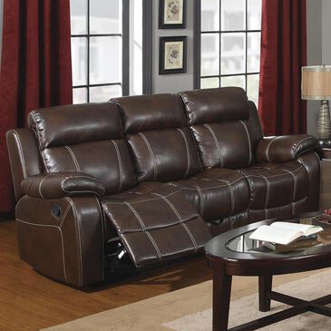 Pacific Landing Myleene Manual Reclining Sofa with Drop-Down Table in Chestnut, , large