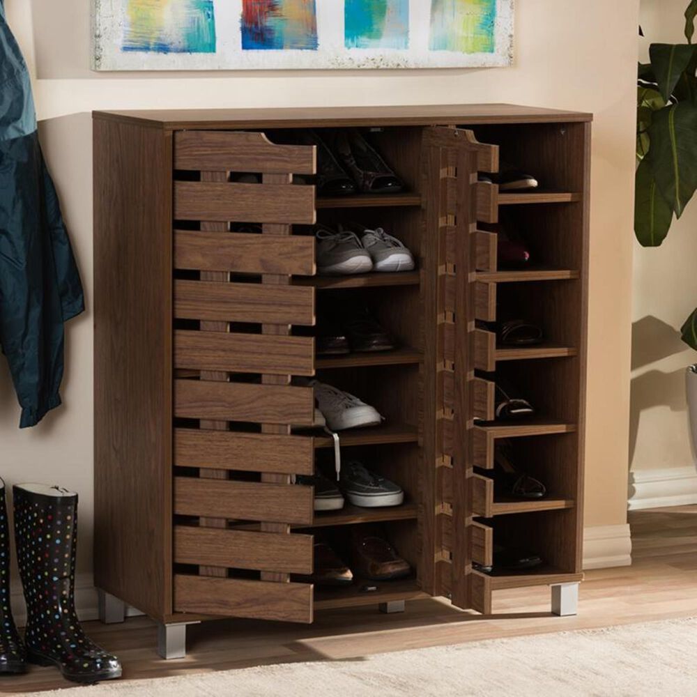 Baxton Studio 2Door Shoe with Open Shelves in Walnut Brown 46304200 NFM