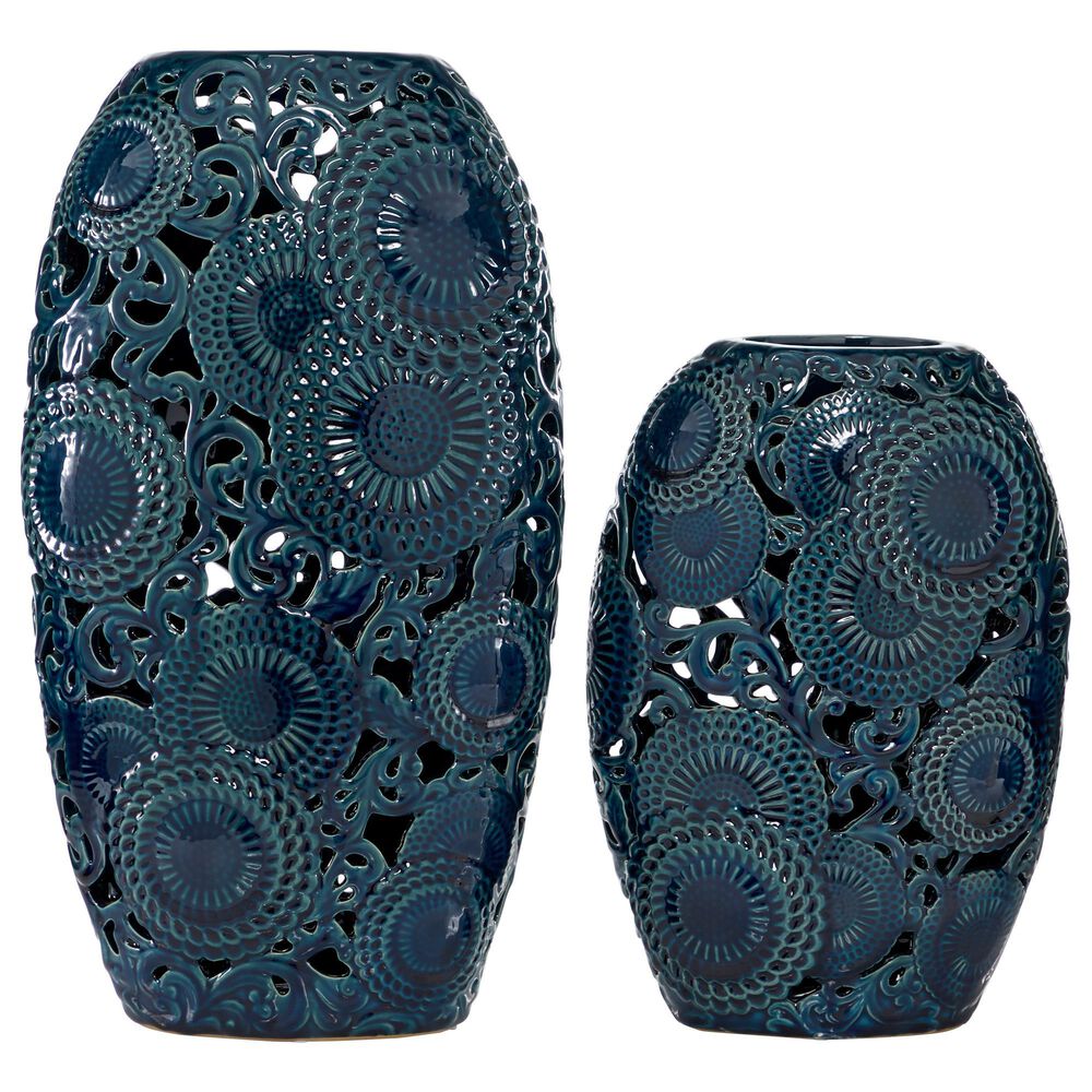 Maple and Jade Eclectic Ceramic Vase in Blue (Set of 2), , large