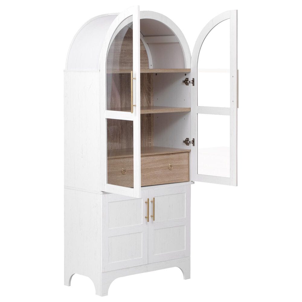 HOMLUX 71" Tall Arched Kitchen Pantry Cabinet with Door Shelves, Farmhouse Kitchen Storage Cabinet with Open &amp; Adjustable Shelves, Hidden Drawer &amp; Glass Door, Cupboard for Kitchen, Dining Room, White, , large