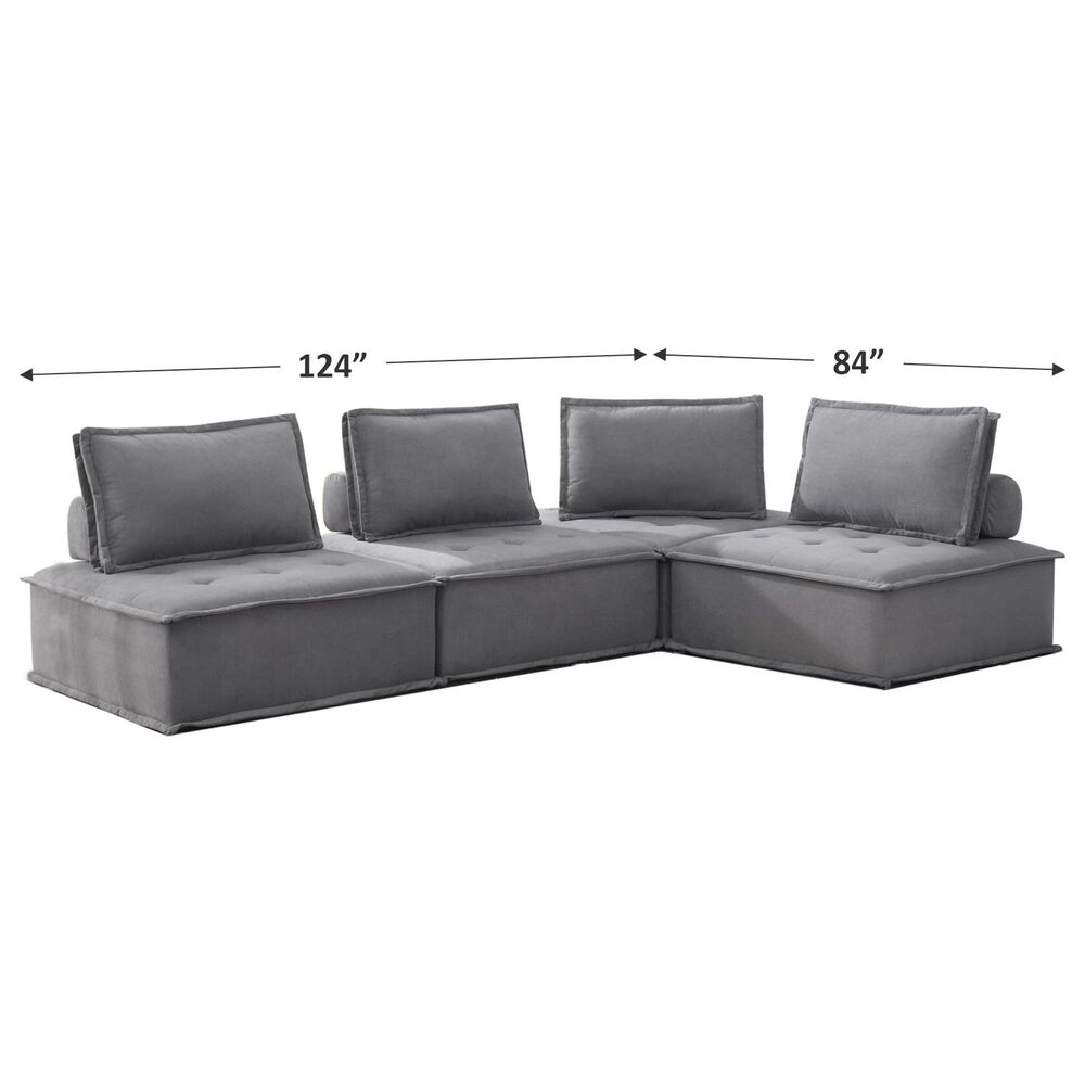 Elements International Paxton 4-Piece Armless Modular Sectional in Charcoal, , large
