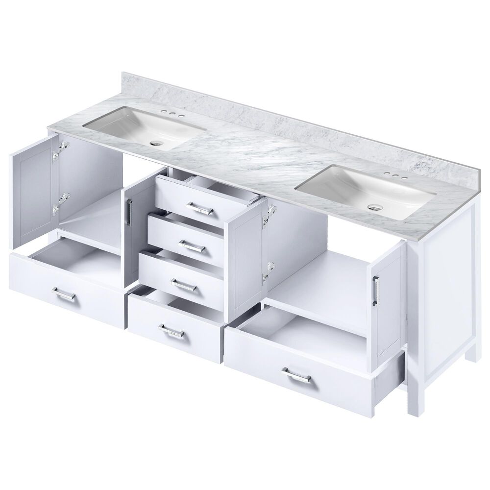 Lexora Home Jacques 80&quot; Double Bathroom Vanity in White with 2 cm White Carrara Marble Top and Rectangular Sinks, , large