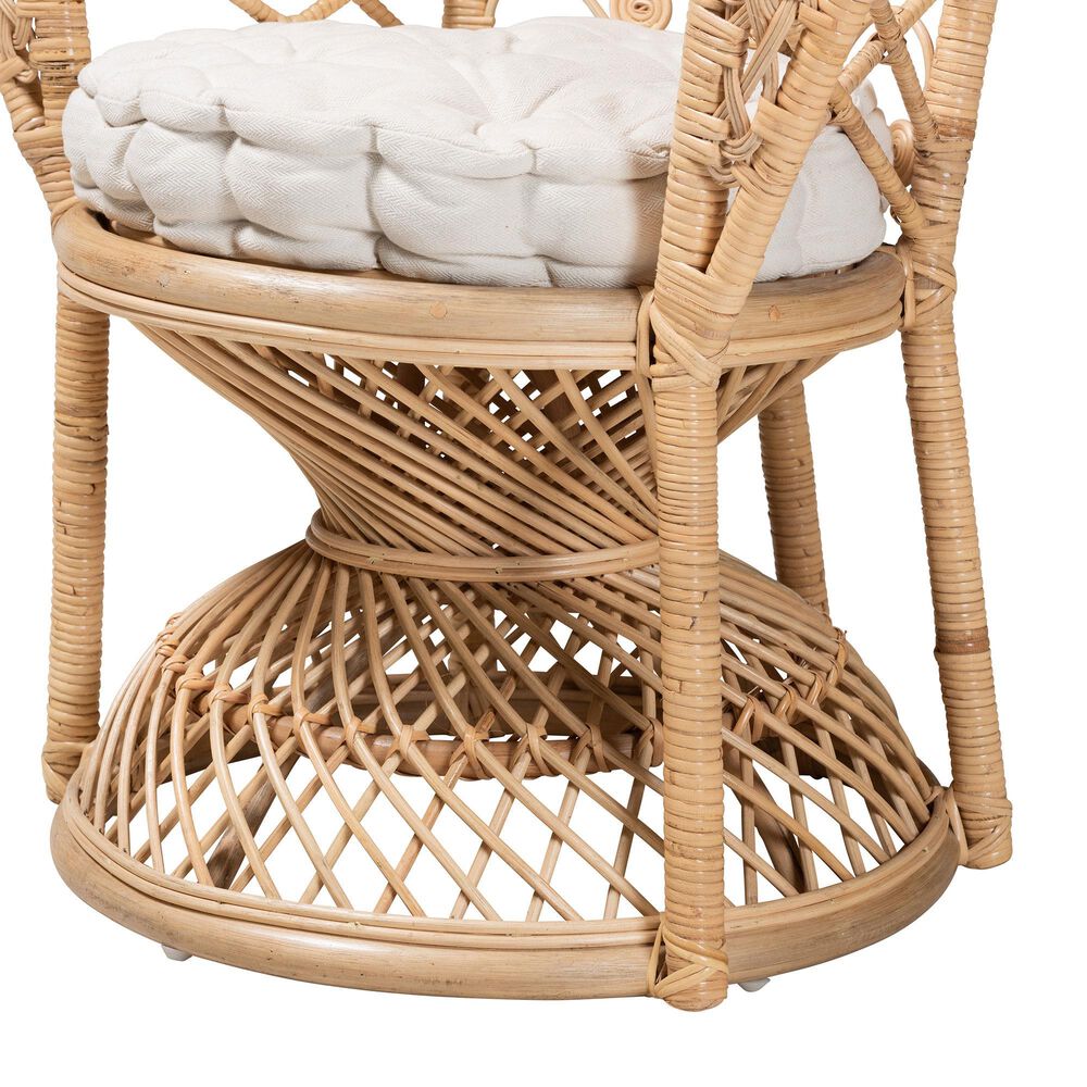 Baxton Studio Fedra Patio Accent Chair with Natural Brown Rattan in White, , large