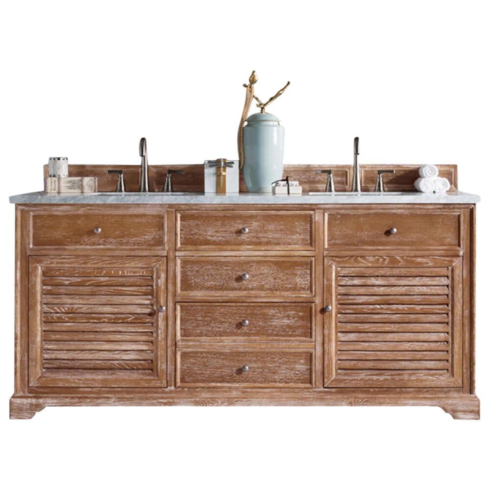 James Martin Vanities Savannah 72" Double Bathroom Vanity in Driftwood with 3 cm Arctic Fall Solid Surface Top and Rectangular Sinks, , large