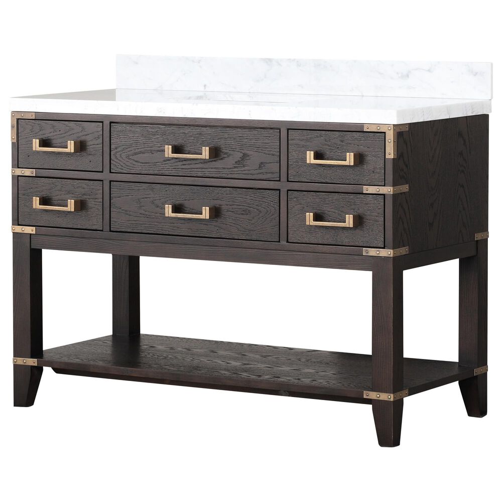 Lexora Home Norwalk 48" Single Bathroom Vanity in Brown Oak with White Carrara Marble Top and Rectangle Sink, , large
