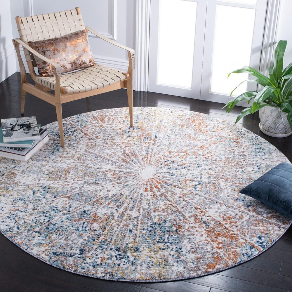 Safavieh Aston ASN728 6&#39;7&quot; Round Ivory and Navy Area Rug, , large