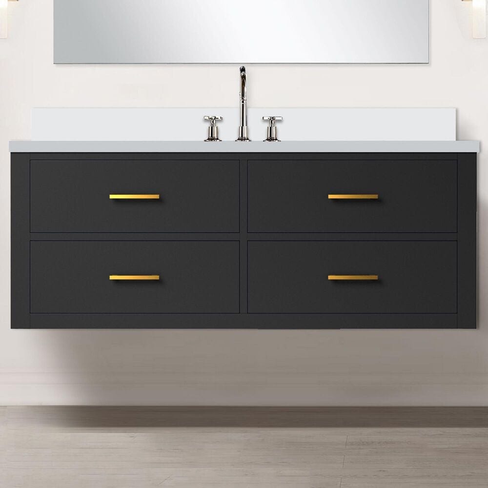 Lexora Home Castor 48&quot; Single Bathroom Vanity in Black with 2 cm White Quartz Top and Rectangular Sink, , large