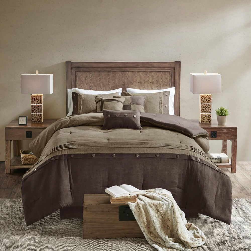Hampton Park Boone 7-Piece California King Standard Faux Suede Comforter Set in Brown, , large