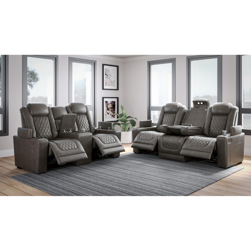 Signature Design by Ashley HyllMont Power Recliner Console Loveseat with Power Headrest in Gray, , large