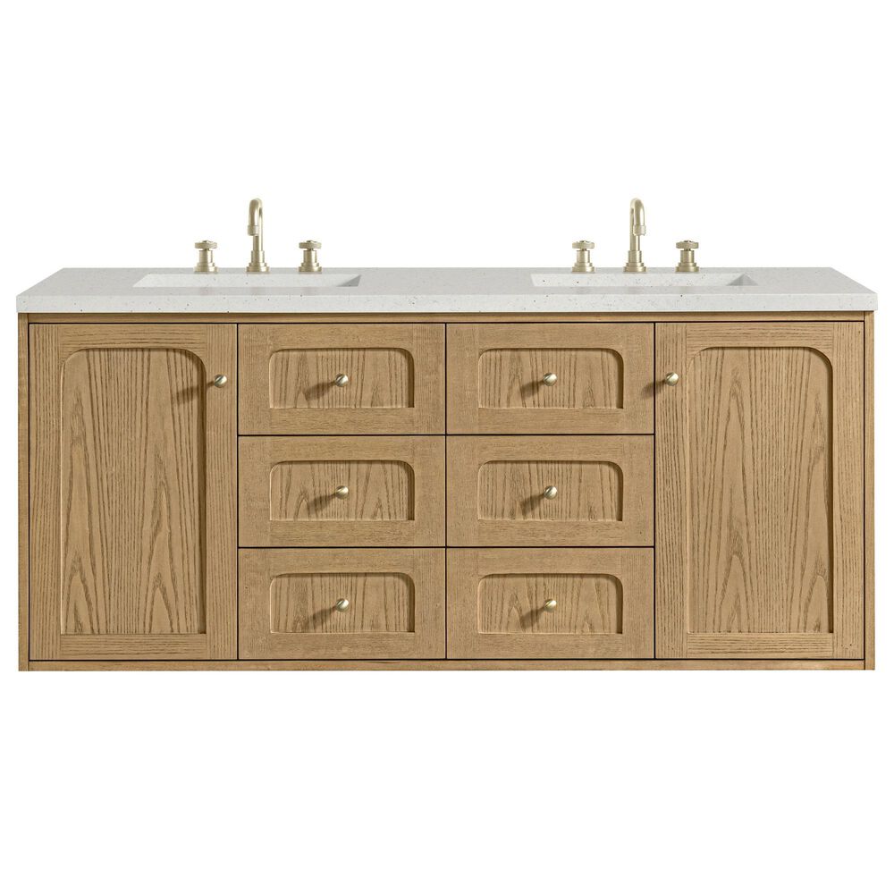 James Martin Vanities Laurent 60&quot; Double Bathroom Vanity in Light Natural Oak with 3 cm Lime Delight Quartz Top and Rectangular Sinks, , large