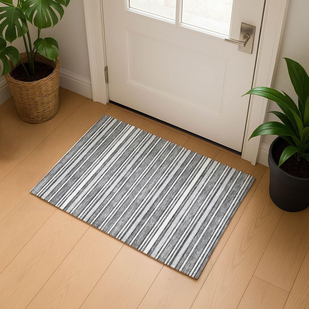 Dalyn Rug Company Soft Essentials Striped Gray 1'8" x 2'6" Indoor/Outdoor Area Rug, , large