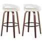 LumiSource Grotto Swivel Bar Stool with White Faux Leather Upholstery in Walnut Wood and Black (Set of 2), , large