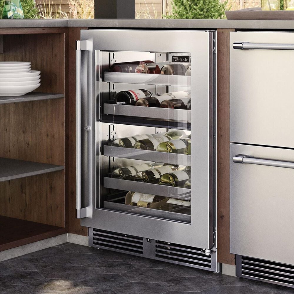 Perlick Outdoor Signature Series 5.2 Cu. Ft. Dual Zone Wine Reserve with Glass Door and Right Hinge in Stainless Steel, , large