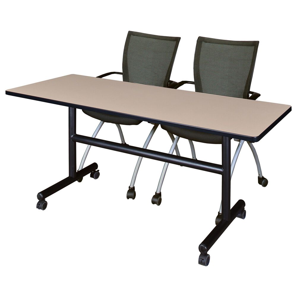 Regency Global Sourcing 3-Piece Mobile Training Table Set in Beige/Black/Silver, , large
