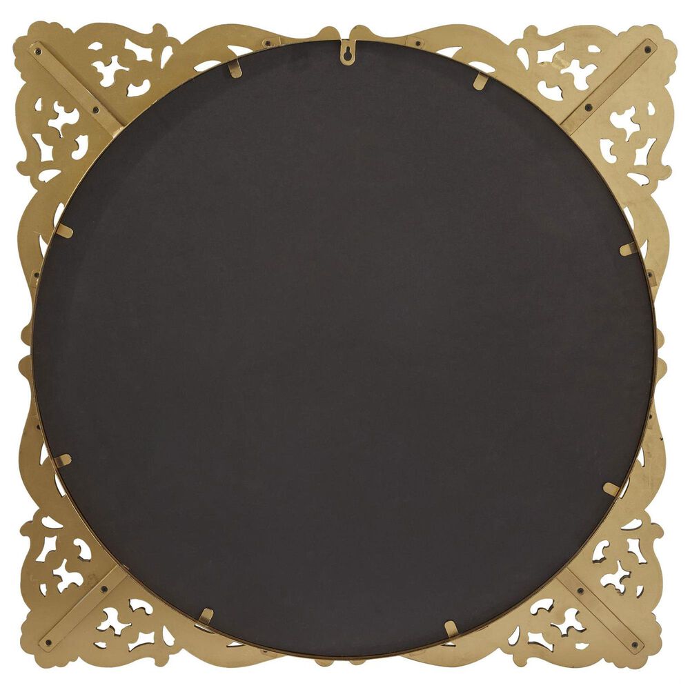Maple and Jade 30&quot; Square Ornate Baroque Floral Wall Mirror with Distressed Details in Satin Gold, , large