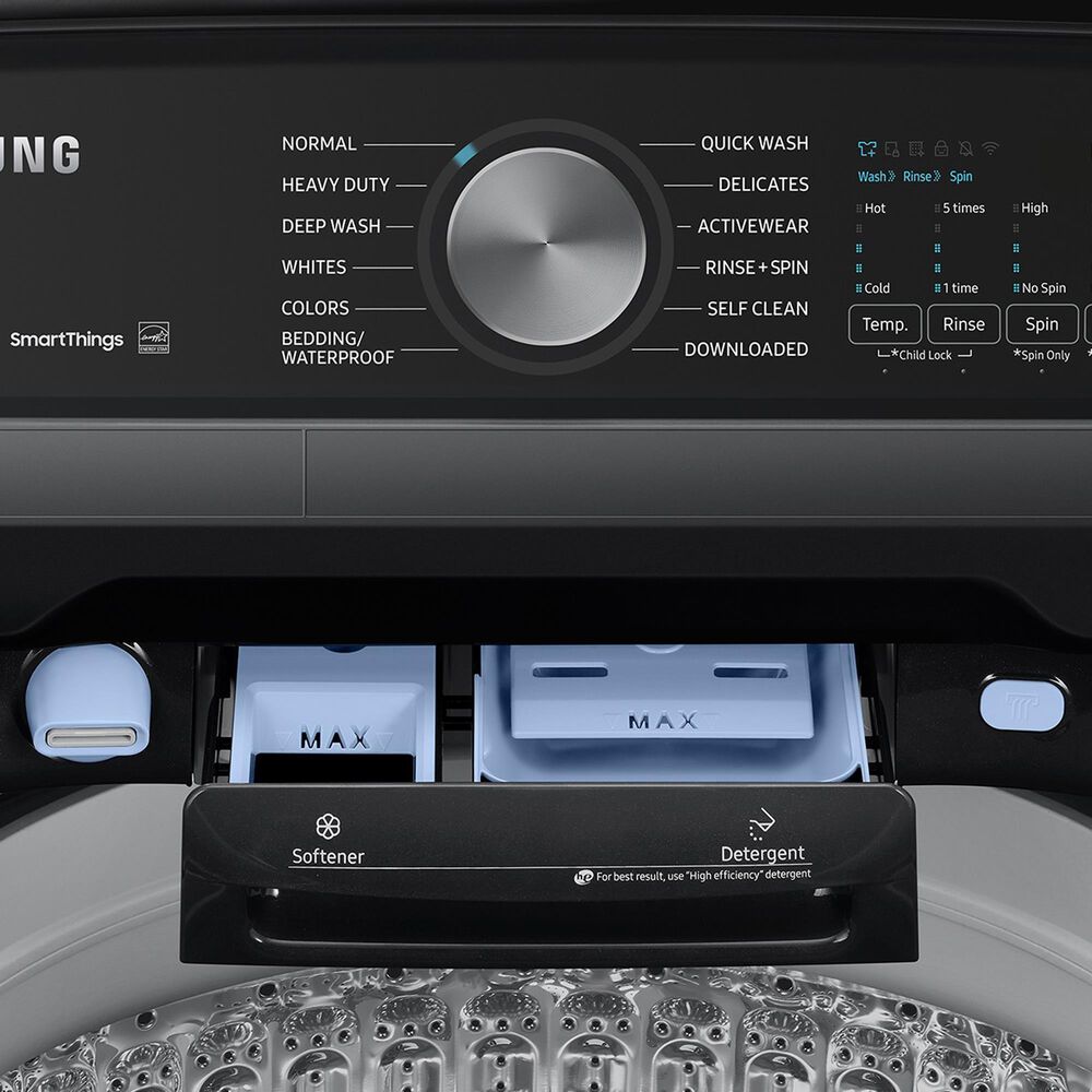 Samsung 5.2 Cu. Ft. Smart Top Load Impeller Washer and 7.4 Cu. Ft. Electric Dryer in Brushed Black, , large