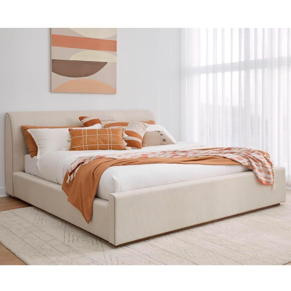 Urban Home Louis Queen Upholstered Platform Sleigh Bed in Natural Linen, , large