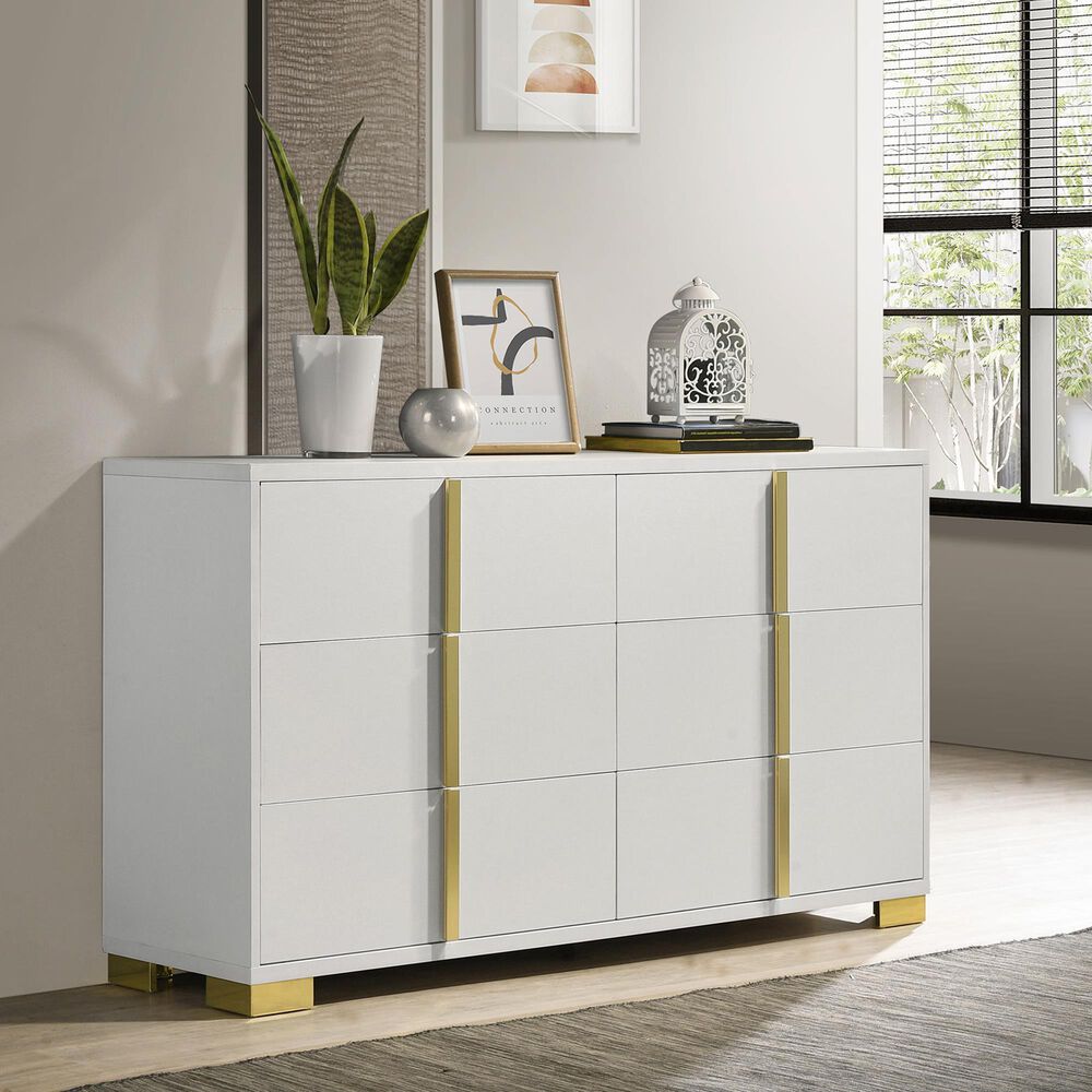 Pacific Landing Marceline 6-Drawer Dresser in White and Gold, , large