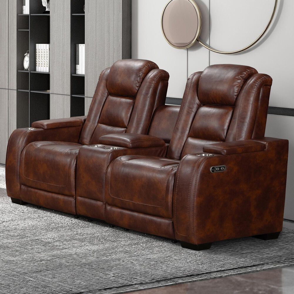 New Heritage Design Chester Power Reclining Loveseat in Brown, , large