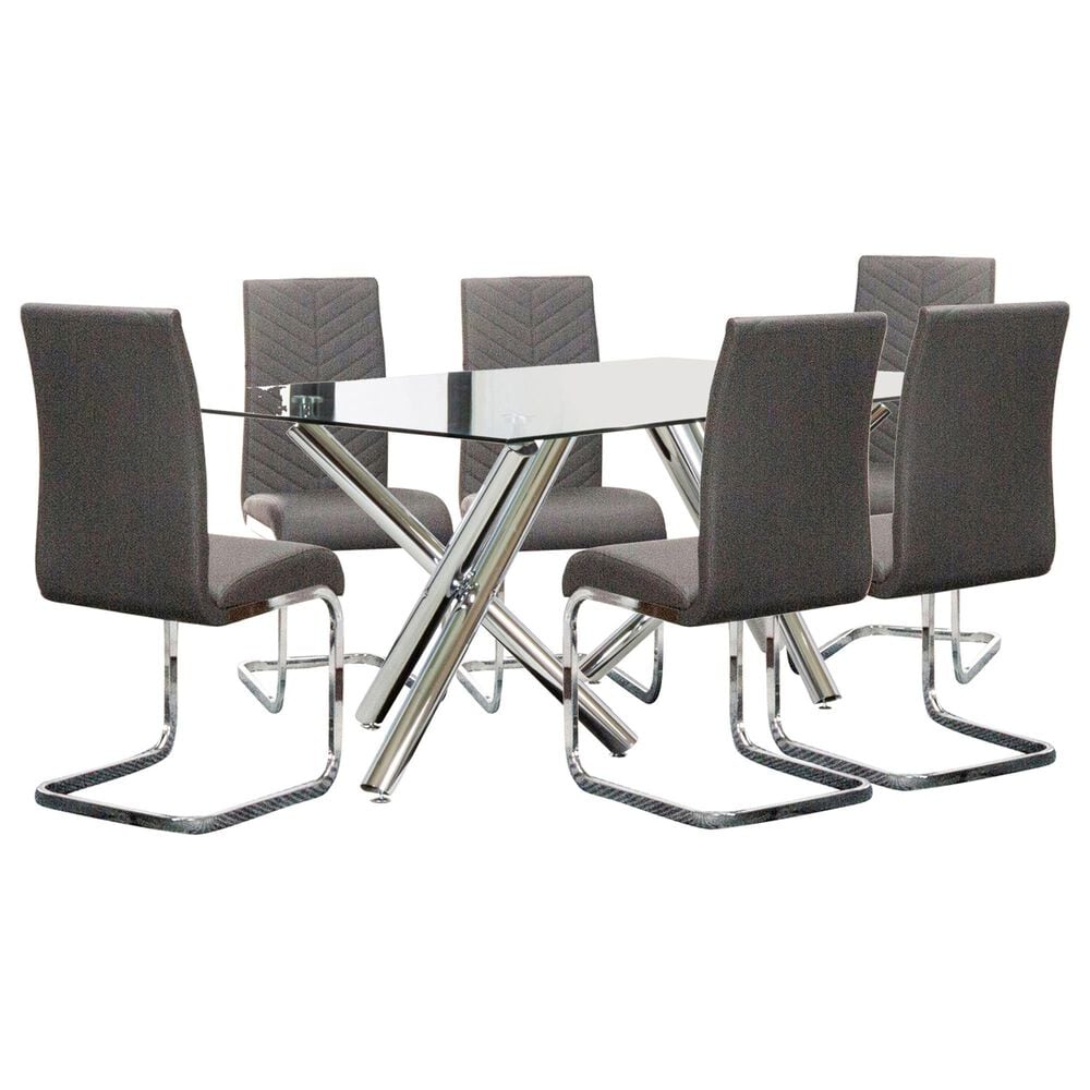 SUNSET Mantis and Murano/Mist 7-Piece Rectangular Dining Set in Clear and Chrome, , large