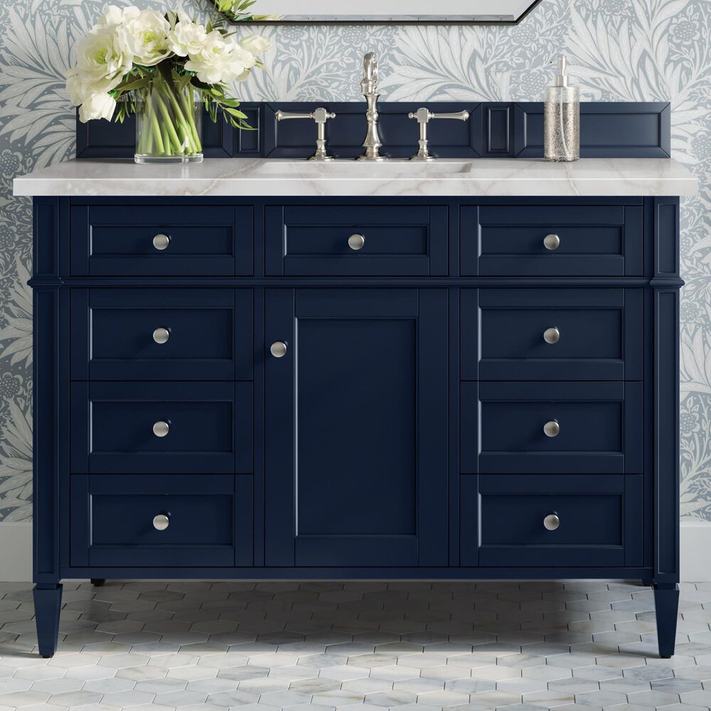 James Martin Vanities Brittany 48&quot; Single Bathroom Vanity in Victory Blue with 3 cm Victorian Silver Quartz Top and Rectangular Sink, , large