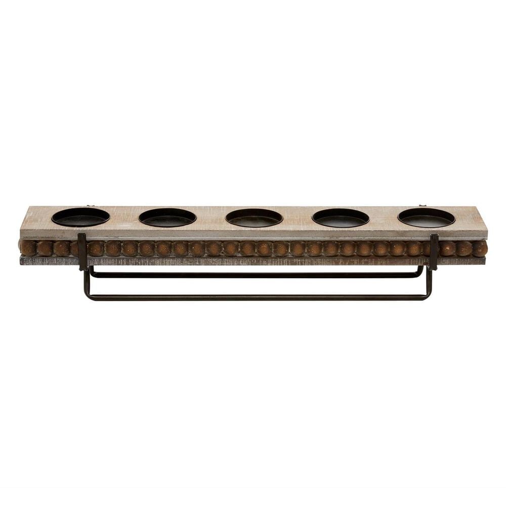 Maple and Jade Pillar 5-Plate Decorative Candelabra in Washed Brown and Matte Black, , large