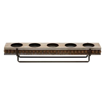 Maple and Jade Pillar 5-Plate Decorative Candelabra in Washed Brown and Matte Black, , large