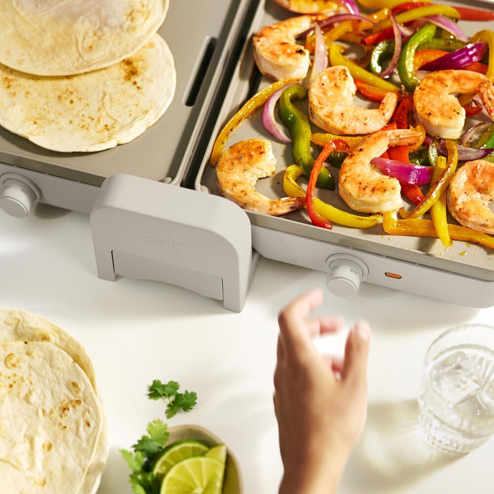 Bella 10&quot; x 20&quot; Ceramic Fold and Store Dual Temp Griddle in Oat Milk, , large