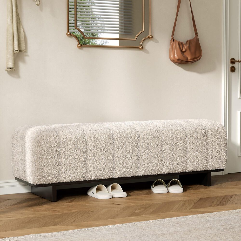 Hearth and Haven 64" Upholstered Dining Bench with Tufted Design in Beige, , large