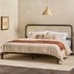 Walker Edison Neru King Platform Bed with Curved Rattan Headboard in Black, , large
