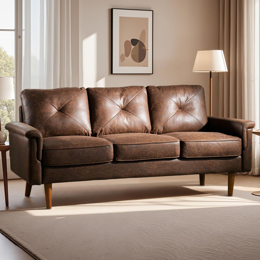 HOMLUX 72" Stationary Sofa in Dark Brown, , large