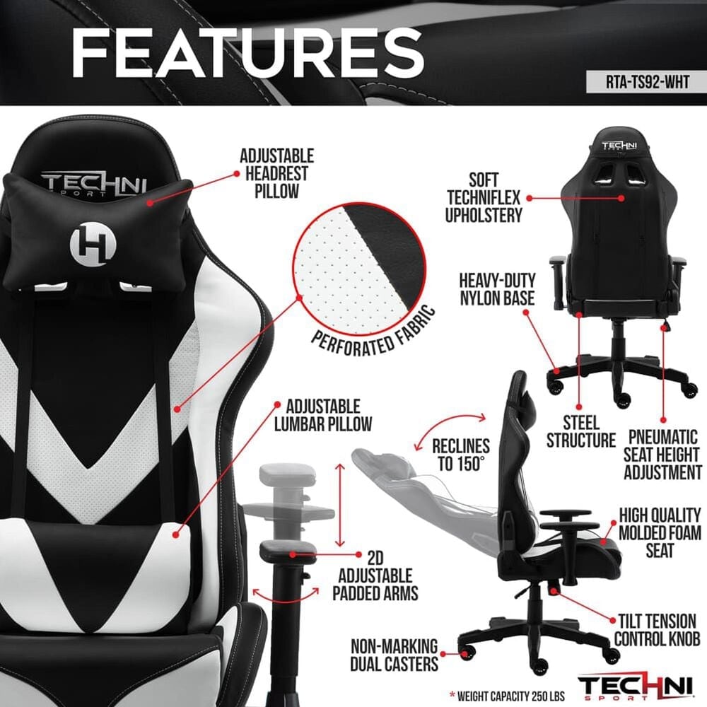 Rta Products Llc ProGamer2 Gaming Chair in White and Black, , large