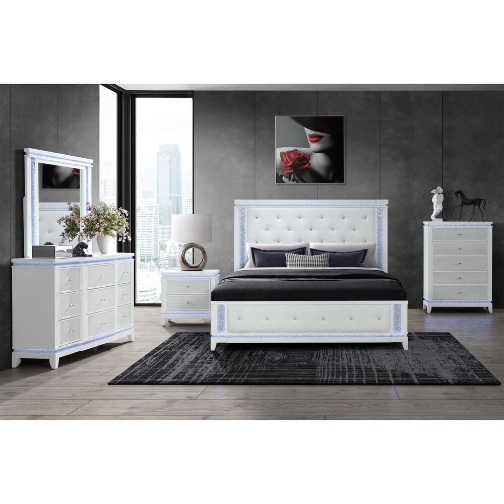 Global Furniture USA Alina 9-Drawer Dresser Only in White with LED, , large