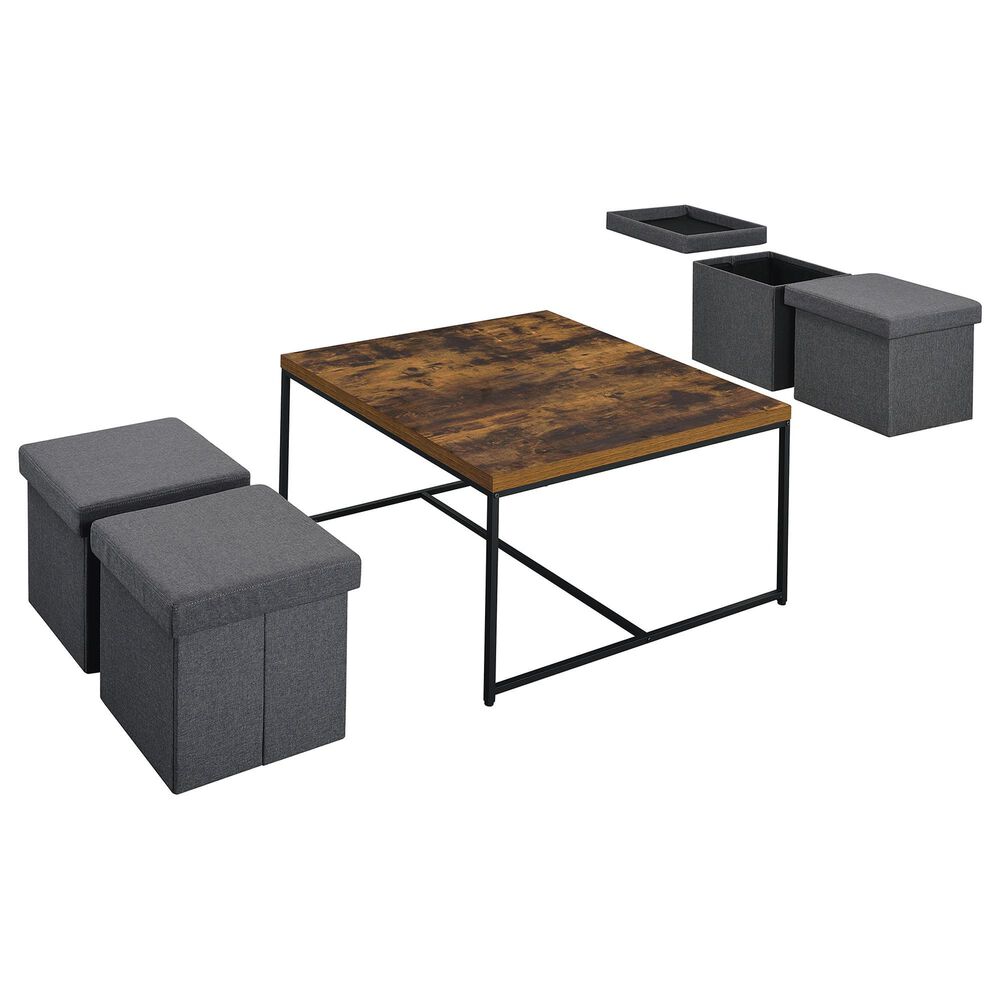 HOMLUX 5-Piece Occasional Table Set in Weathered Oak and Black, , large