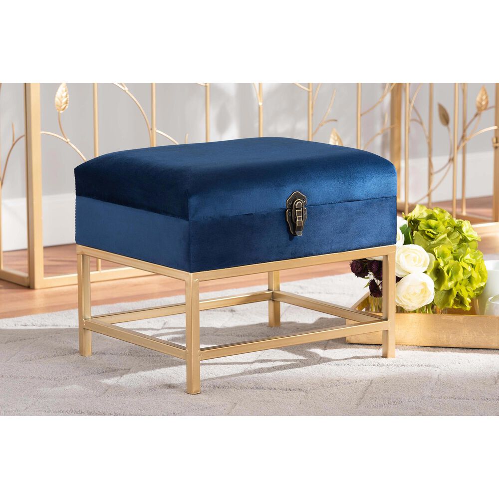 Baxton Studio Aliana Storage Ottoman in Navy Blue/Gold, , large