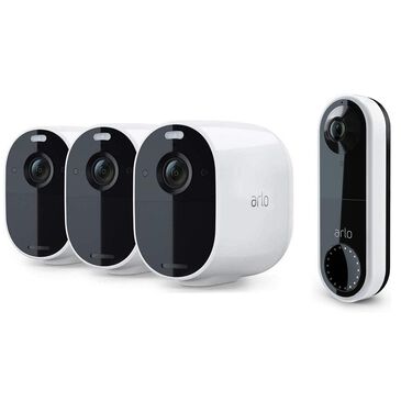 Arlo Essential Spotlight Wireless 3-Pack Camera in White + Smart WiFi Video Doorbell in Black and White, , large