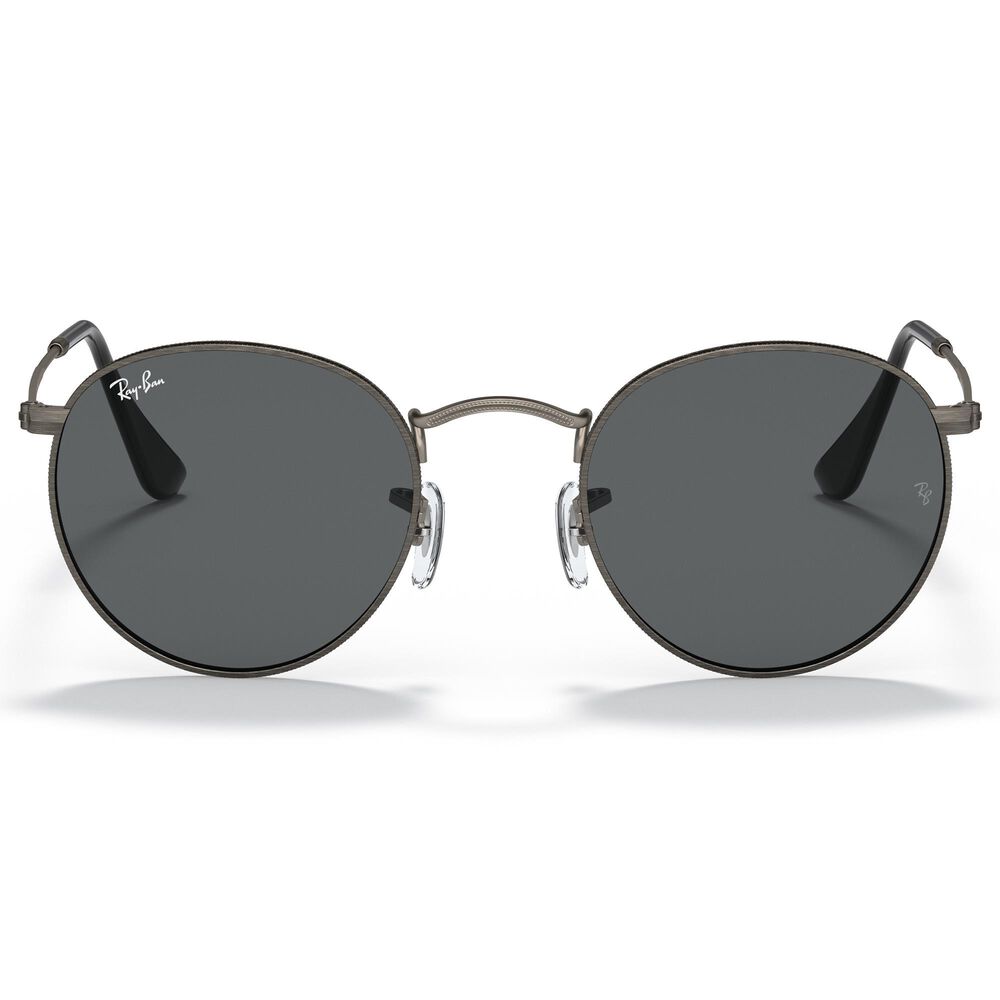 Ray-Ban Round Metal Antiqued Sunglasses with Dark Grey Lenses in Matte Gunmetal, , large