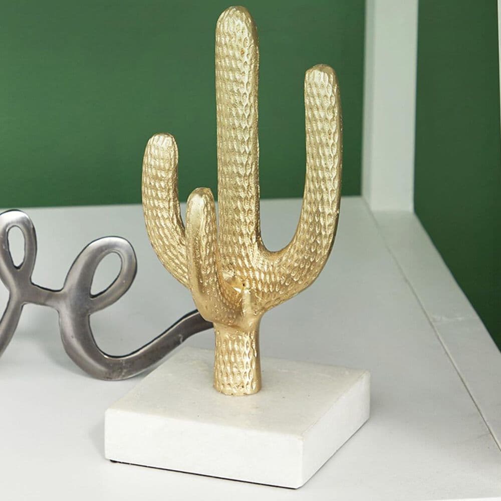 Maple and Jade 9" Small Cactus Sculpture in Gold, , large