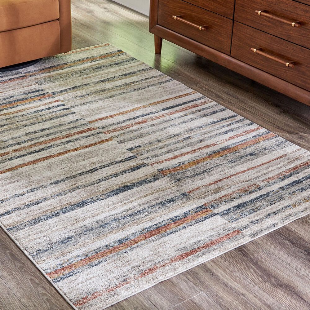 Ashley Kemart 5&#39; x 7&#39; Beige, Gray, Blue, Gold and Amber Area Rug, , large