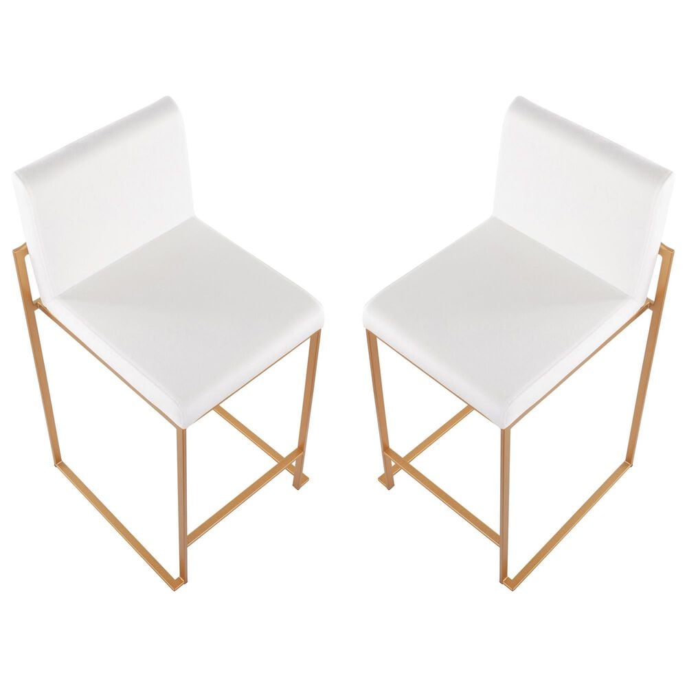 Lumisource Fuji High Back Counter Stool with White Velvet Cushion in Gold &#40;Set of 2&#41;, , large