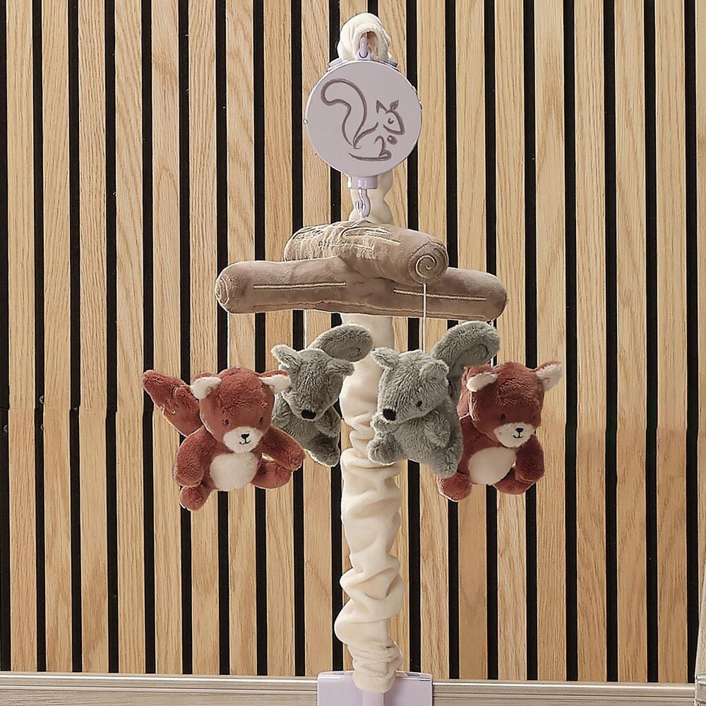 Lambs &amp; Ivy Treetop Fox Musical Baby Crib Mobile in Brown, Gray and Cream, , large
