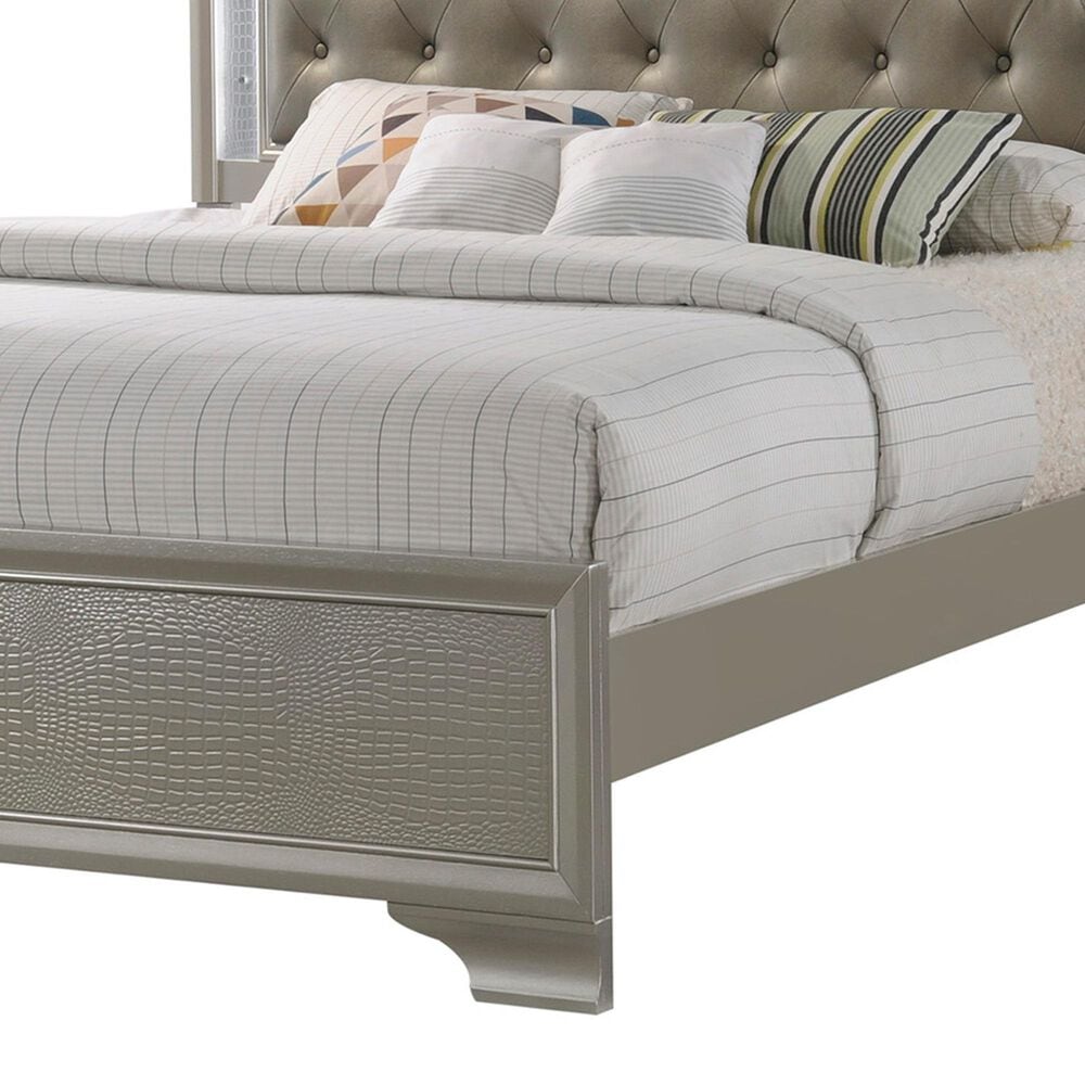 Crown Mark Lyssa King Panel Bed with LED in Champagne, , large