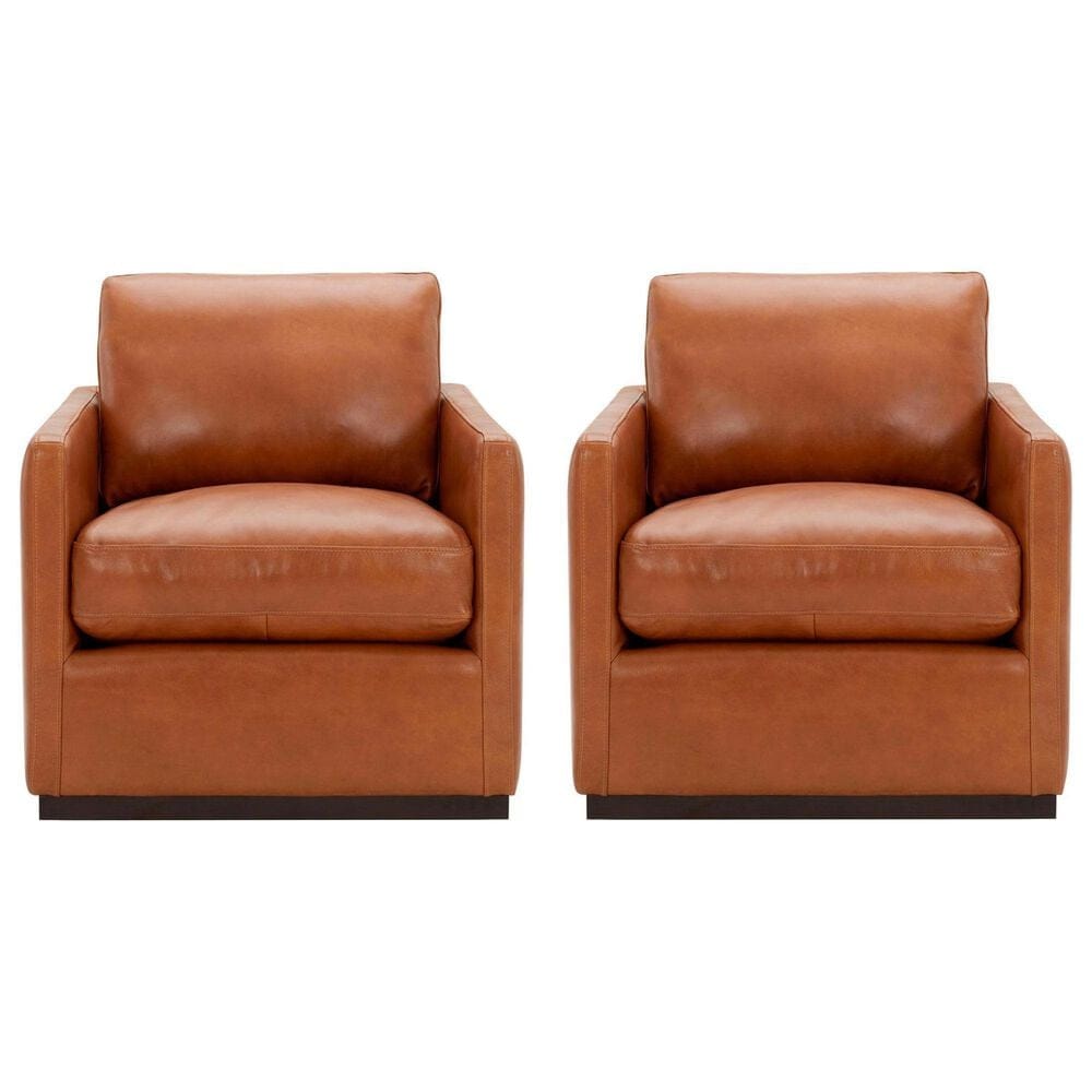 Kuka Home Leather Accent Chair in Camel Brown (Set of 2), , large